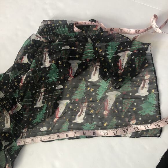 Cejon Christmas Tree Snowman Scarf Wrap Oversized Chiffon Black Silver #MQ25 - Picture 7 of 7